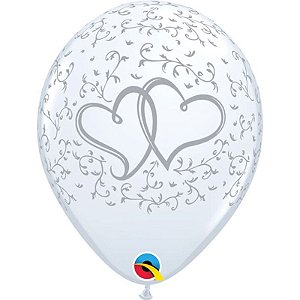 Balão Qualatex 11" - Qx Party Balloon Estampado - Corações Entrelaçados - 6 Un