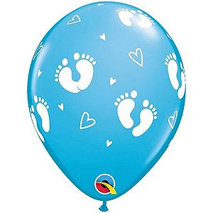 Balão Qualatex 11" - Qx Party Balloon Estampado - Pegadas De Bebê E Cor - 6 Un
