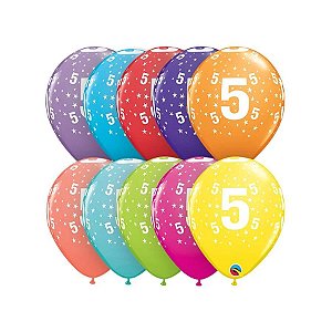 Balão Qualatex 11" - Qx Party Balloon Estampado - Estrelas N° 5 - 6 Un