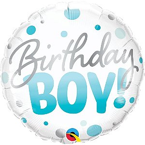 Balão Qualatex 18" - Redondo - Birthday Boy!-Azul Pontos - 1 Un