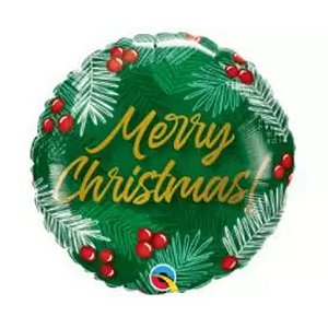 Balão Qualatex 18" - Redondo - Christmas!-Verdes E Bagas - 1 Un