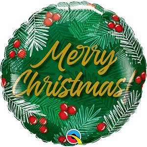 Balão Qualatex 09" - Redondo Solto - Christmas!-Verdes E Bagas - 1 Un