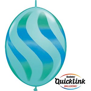 Balão Qualatex 12" - Q-Link Azul Carbono - Listras Onduladas - 50 Un