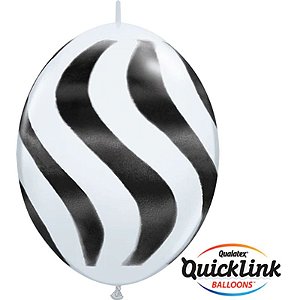 Balão Qualatex 12" - Q-Link Branco - Listras Onduladas Pretas - 50 Un