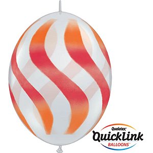 Balão Qualatex 12" - Q-Link Diamante Transparente - Listras Onduladas Laranja E Vermelho - 50 Un