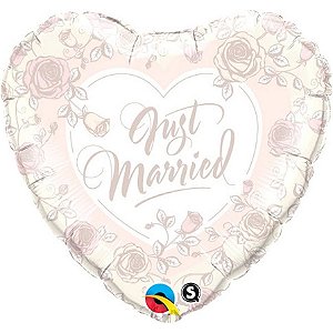 Balão Qualatex 18" - Coração - Just Married-Rosas - 1 Un
