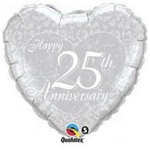 Balão Qualatex 18" - Coração - Happy 25Th Anniversary-Coração - 1 Un