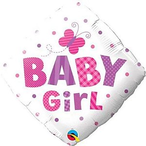 Balão Qualatex 18" - Diamante - Baby Girl-Pontos E Borboleta - 1 Un