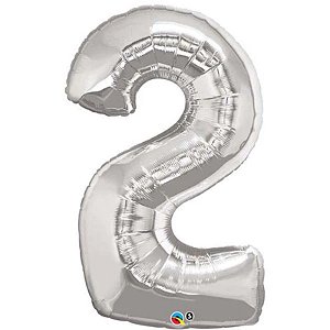 Balão Qualatex 34" - Número Dois Prata - 1 Un