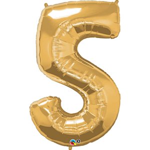 Balão Qualatex 34" - Número Cinco Ouro - 1 Un