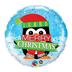 Balão Qualatex 18" - Redondo - Merry Christmas-Pinguim - 1 Un
