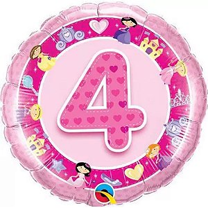 Balão Qualatex 18" - Redondo - 4 Anos Rosa Princesa - 1 Un