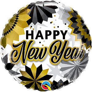 Balão Qualatex 18" - Redondo - New Year-Fas De Preto E Ouro - 1 Un