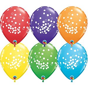 Balão Qualatex 11" - Redondo Arco-Íris - Pontos De Confete - 50 Un