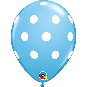 Balão Qualatex 11" - Redondo Azul Claro - Pontos Polka Grandes - 50 Un