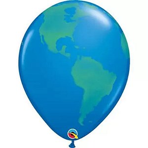 Balão Qualatex 16" - Redondo Azul Escuro - Planeta Terra - 50 Un