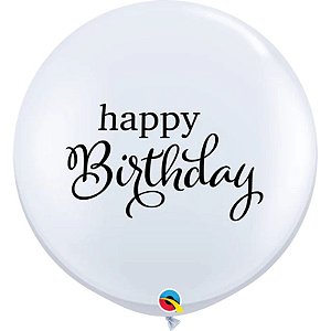 Balão Qualatex 3" - Redondo Branco - Happy Birthday - 2 Un