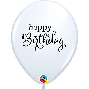 Balão Qualatex 11" - Redondo Branco - Happy Birthday - 50 Un