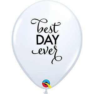Balão Qualatex 11" - Redondo Branco - Best Day Ever - 50 Un