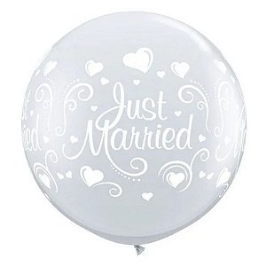 Balão Qualatex 3" - Transparente - Just Married-Flores A-R - 2 Un