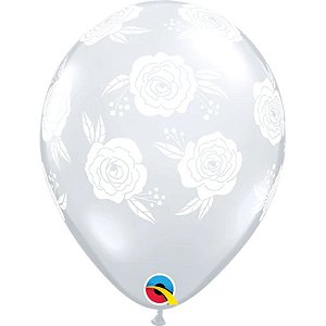 Balão Qualatex 11" - Transparente - Rosas Em Flor - 50 Un