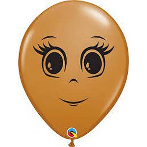 Balão Qualatex 16" - Redondo Marrom Mocha - Rosto Feminino - 50 Un