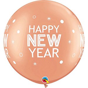 Balão Qualatex 30" - Redondo Rosê - New Year-Brilhante Pontos - 2 Un