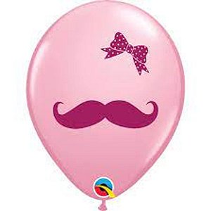 Balão Qualatex 11" - Redondo Rosa - Bigode E Fita - 50 Un