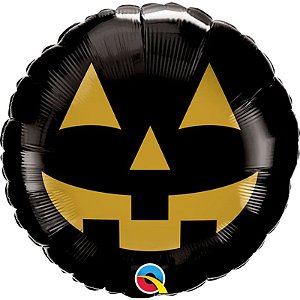 Balão Qualatex 09" - Redondo Solto - Jack Rostos-Ouro E Preto - 1 Un