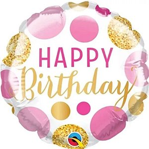 Balão Qualatex 04" - Redondo Solto - Birthday-Poás Rosas E Dourados - 1 Un