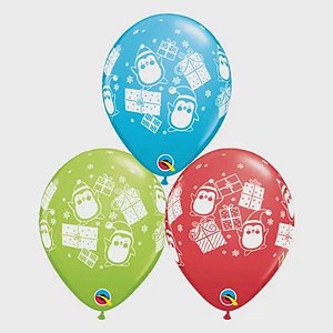 Balão Qualatex 11" - Redondo Sortido Especial - Pinguim E Presentes - 50 Un