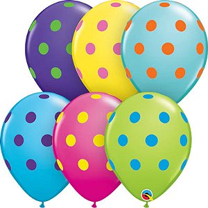 Balão Qualatex 11" - Redondo Sortido Especial - Colorido Pontos Polka Grandes - 50 Un