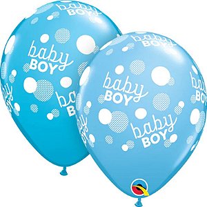 Balão Qualatex 11" - Redondo Sortido Especial - Baby Boy-Pontos Ão Redor - 50 Un