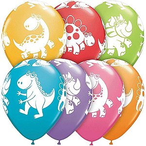 Balão Qualatex 11" - Redondo Sortido Festivo - Dinossauros Fofinhos - 50 Un