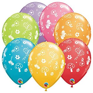 Balão Qualatex 11" - Redondo Sortido Festivo - Jardim E Borboletas - 50 Un
