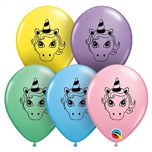 Balão Qualatex 5" - Redondo Sortido Pastel - Cabeca De Unicórnio - 100 Un
