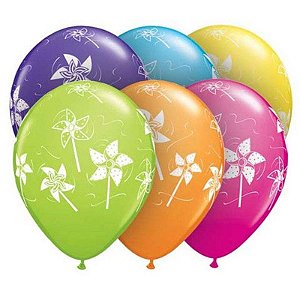 Balão Qualatex 11" - Redondo Sortido Tropical - Cataventos - 50 Un