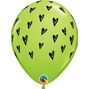 Balão Qualatex 11" - Redondo Verde Lima - Sementes De Coração - 50 Un