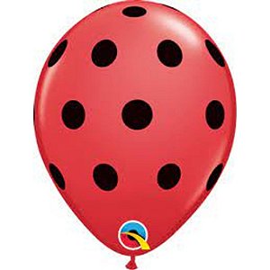 Balão Qualatex 5" - Redondo Vermelho - Pontos Polka Grandes - 100 Un
