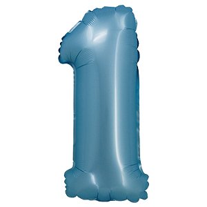 Balão Cromado Com Canudo 16" Azul Número 1 - Silver Plastic - 1 Unidade