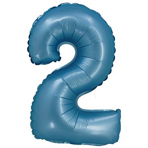 Balão Cromado Com Canudo 16" Azul Número 2 - Silver Plastic - 1 Unidade