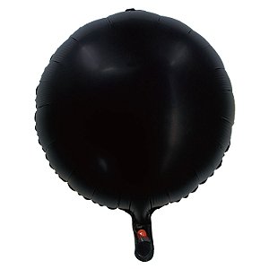 Balão Cromado Redondo com Canudo Preto 18" - Silver Plastic - 1 Unidade