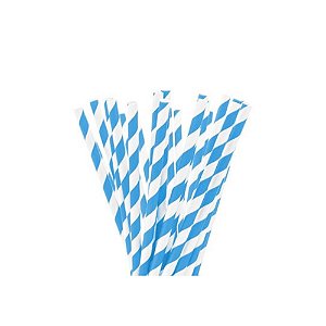 Canudo de Papel Listrado 19,5cm Azul Bebê - 12 Un