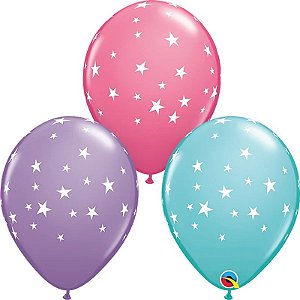Balão Qualatex 11" Redondo Estrelas Contemporâneas Colorido - 50 Un