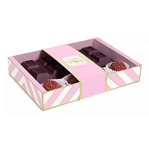 Caixa Tablete com Brigadeiros Chevron Rosa 18x13x3,2cm - 100 Un