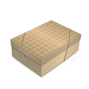 Caixa Retangular com Tampa Relevo Tweed Ouro P 24x18x8cm - 10 Un