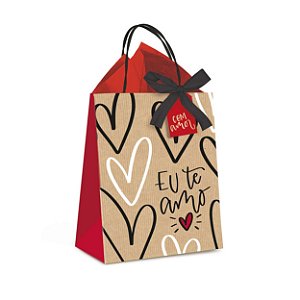 Kit Presente Sacola Eu Te Amo G 32x26,5x13cm - 10 Un