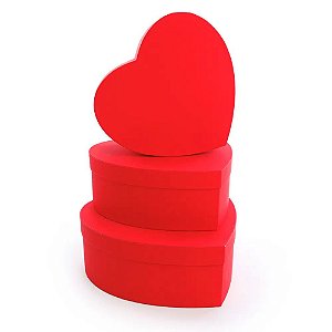 Caixa Rígida Coração Vermelho - Kit com 3 Un