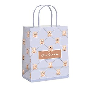 Sacola de Papel Ursinho Botone Azul G 32x26,5x13cm - 10 Un