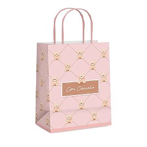 Sacola de Papel Ursinho Botone Rosa G 32x26,5x13cm - 10 Un
